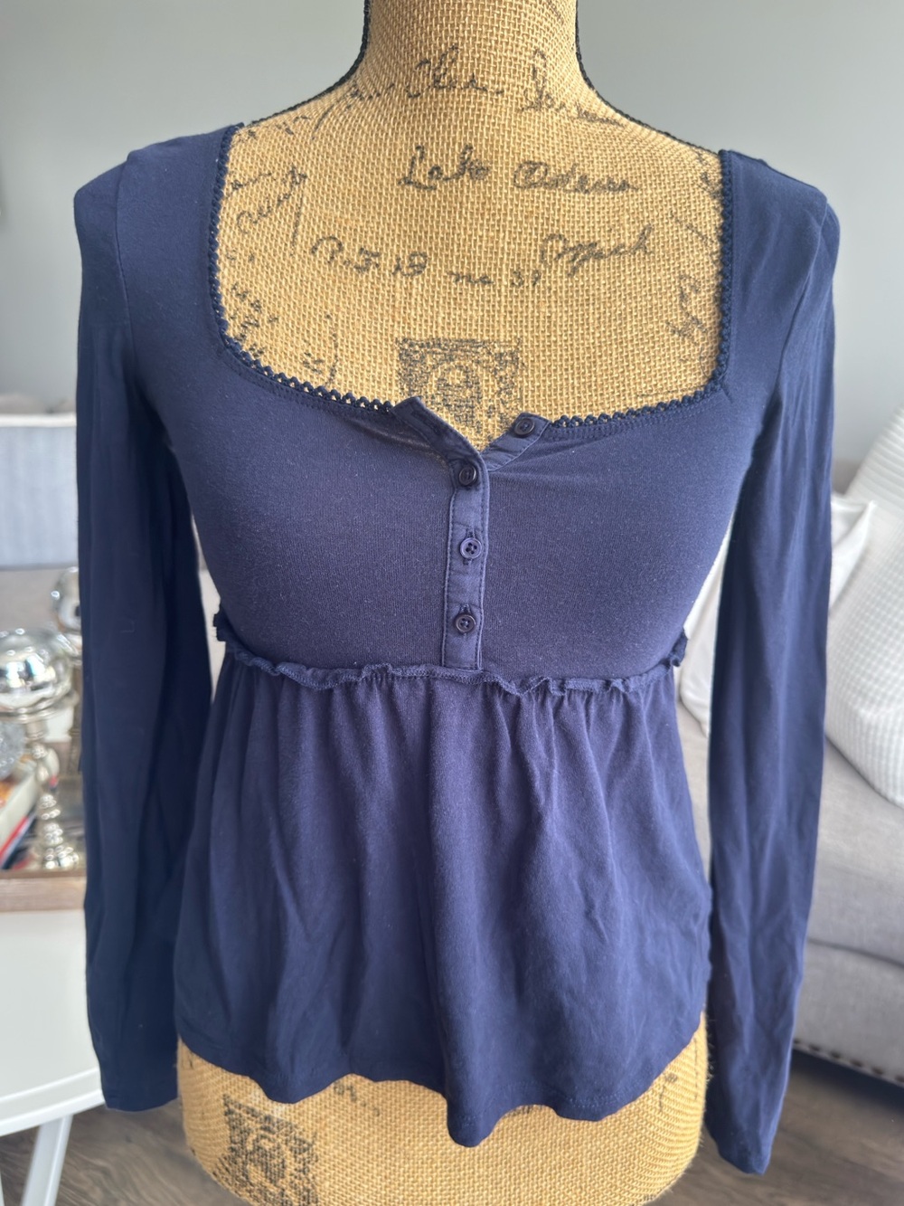 Hippie Rose Navy Long-Sleeve Scoop Neck Peplum Top